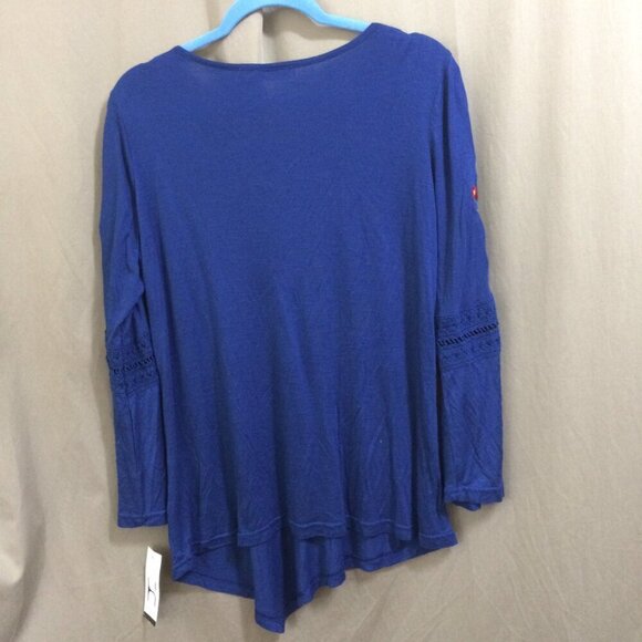 Hannah Embroidered Top Flowers Scoop Neck Long Sleeve Crochet Inserts NEW NWT M - Picture 3 of 6